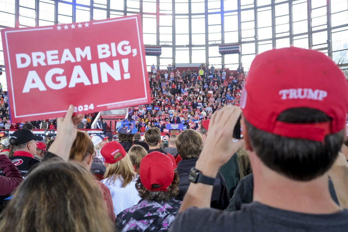 Former president Donald Trump delivers a speech at his rally at Dorton Arena on Monday, Nov. 4, 2024. This was Trumps final rally in Raleigh.