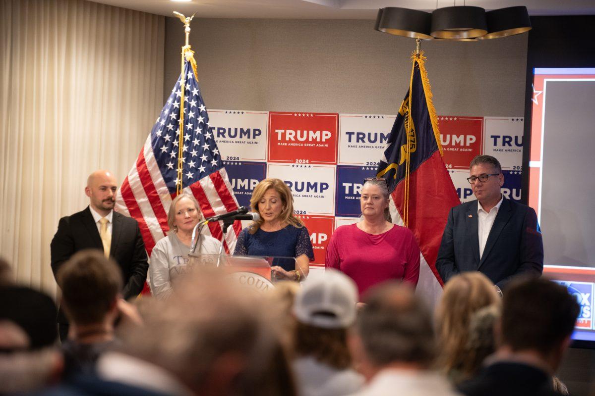 Wake County GOP chairwoman Karyn Mulligan thanks crowd for attending at Wake County GOP watch party at Marriott Raleigh Cary Crossroads on Tuesday Nov. 5, 2024. The AP declared Trump the victor for North Carolina.