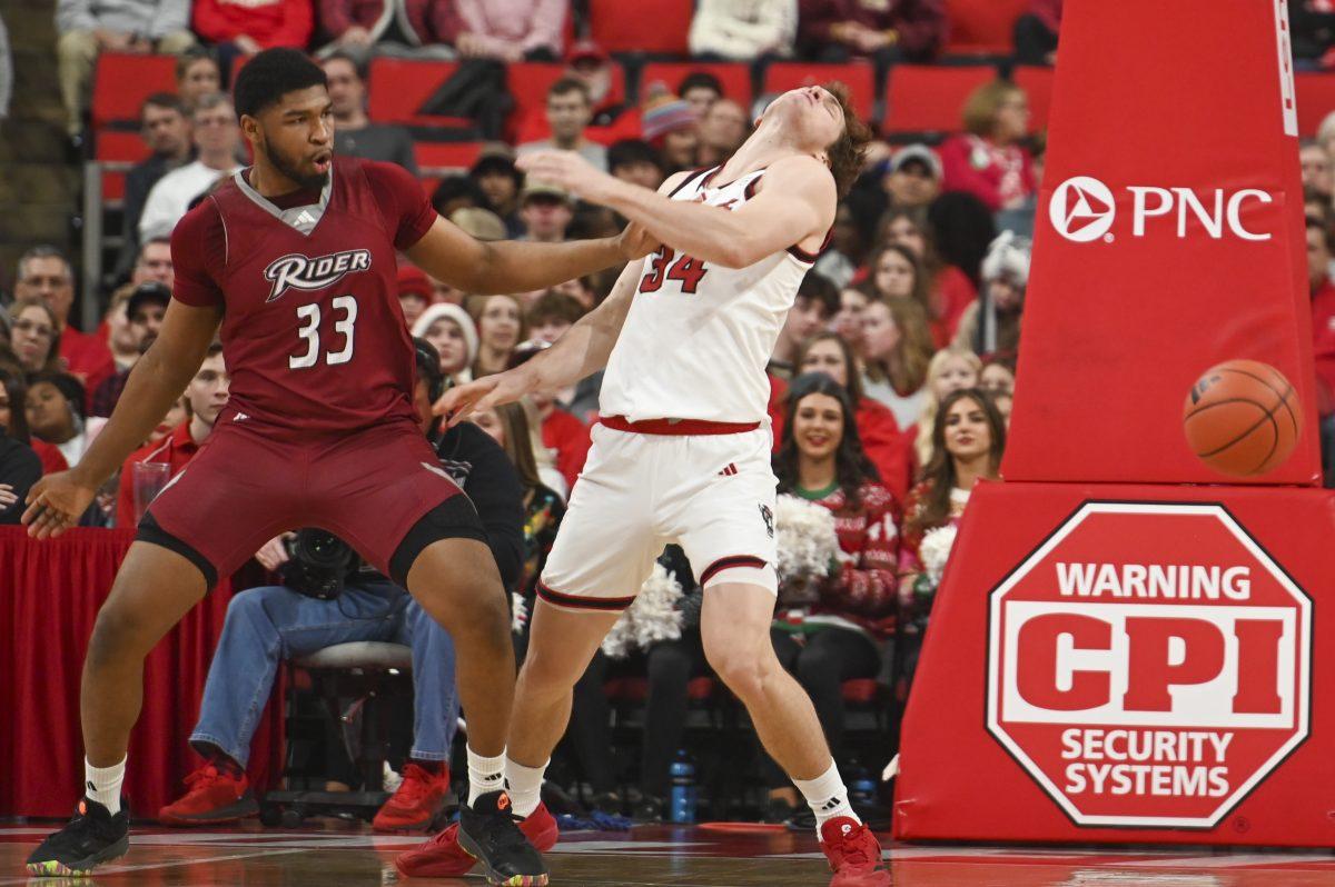 Senior forward Ben Middlebrooks gets fouled during the men's basketball game against Rider in the Lenovo Center on Sunday, Dec. 22, 2024. Middlebrooks made three free throws and scored 12 points. NC State beat Rider 89-63.