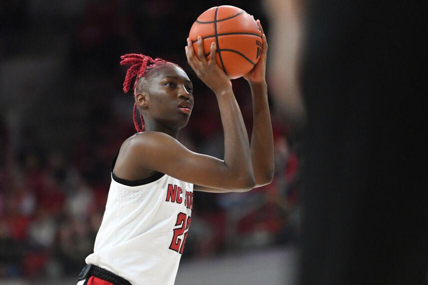 Senior guard Saniya Rivers prepares to shoot a free throw during the match against Pitt in Reynolds Coliseum on Thursday, Jan. 16, 2025. Rivers had four rebounds and scored 15 points. The Wolfpack beat the Panthers 83-67.