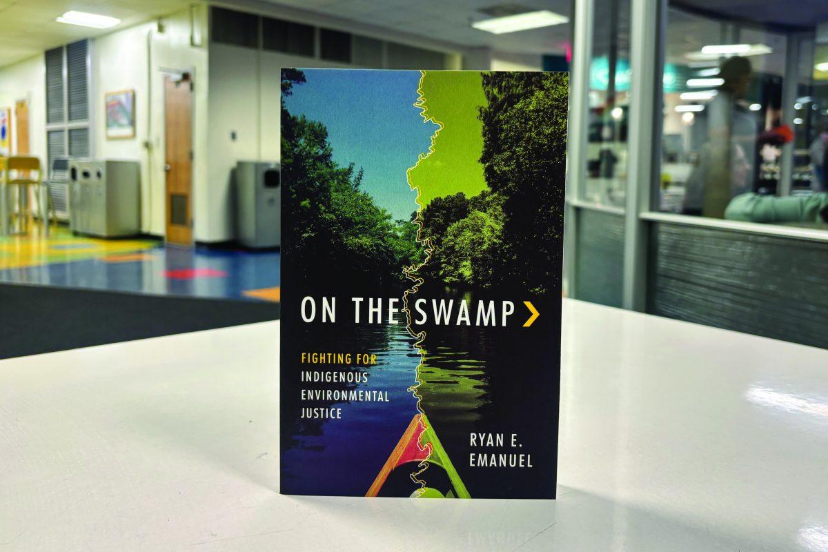 &#8220;On The Swamp,&#8221; a book by Dr. Ryan E. Emanuel sits in D.J. Hill Library on Monday, Jan. 13, 2025. The book discusses the intersection between environmental justice and Indigenous&#160;Communities.&#160;&#160;