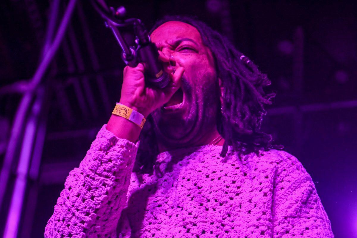 Corey King, the lead vocalist of Memoria, screams into the microphone during the second night of WKNC's Double Barrel Benefit at Kings in Downtown Raleigh on Saturday, Feb. 15, 2025. This year's benefit was headlined by Boy Named Sue and My Sister Maura. Both bands originated in North Carolina.