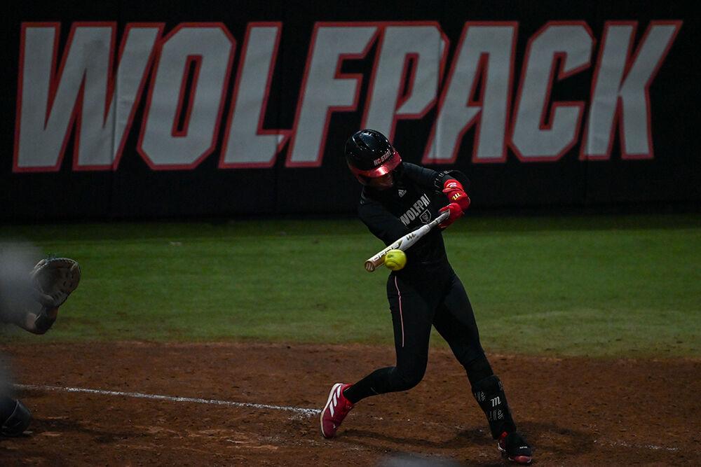 Junior outfielder Bailey Edwards swings the bat during the game against Barton College at Dail Softball Stadium on Friday, Nov. 15, 2024. NC State faced Barton College during a fall practice game where no score was kept.