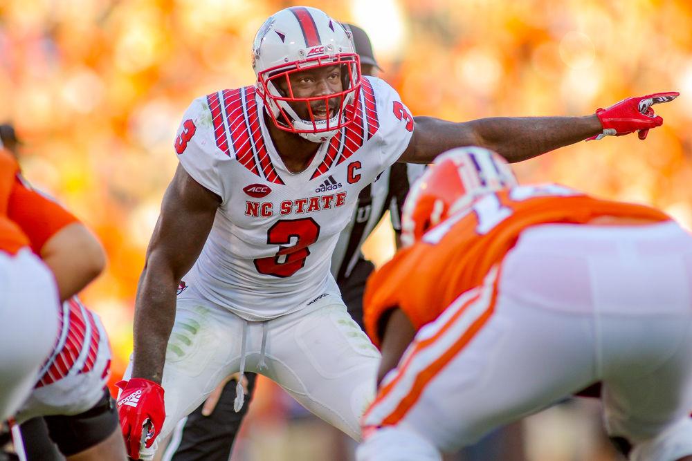 Graduate linebacker Germaine Pratt communicates during the 41-7 loss against Clemson on Saturday, Oct. 20 at Clemson Memorial Stadium. Pratt had 1 sack and 8 total tackles on the day.