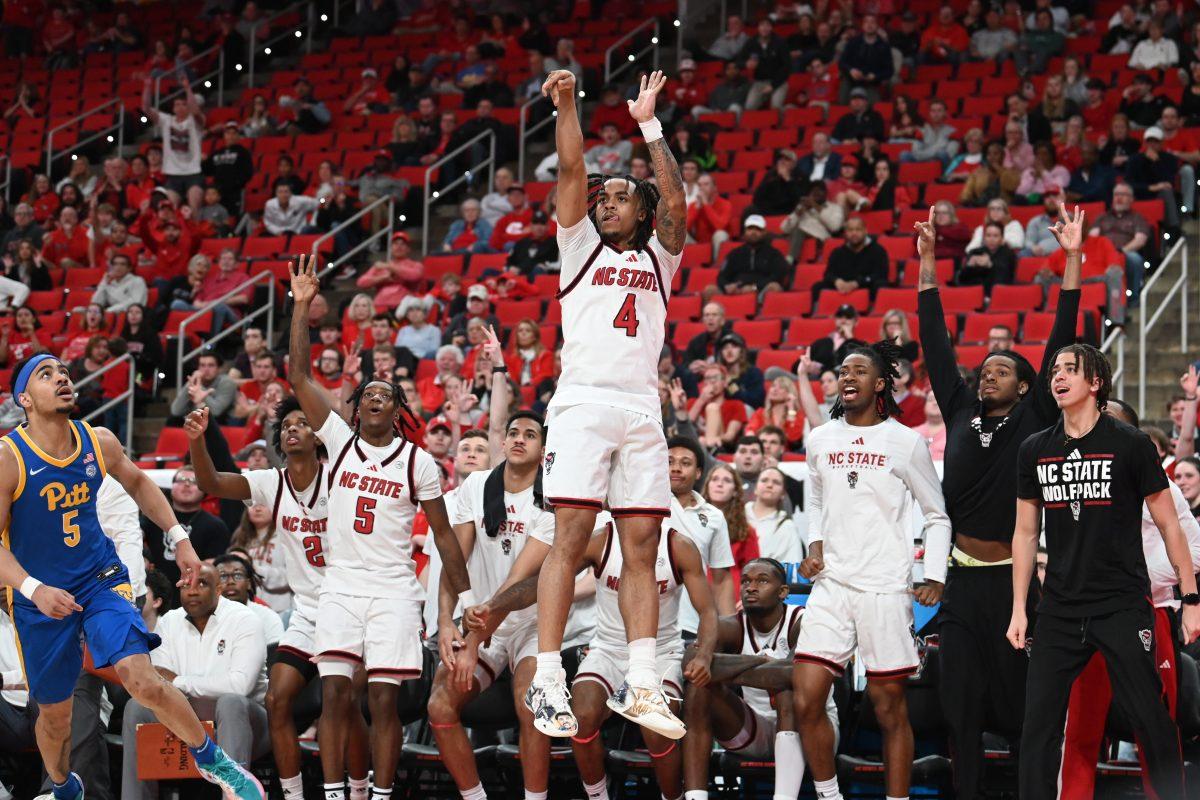 Senior guard Breon Pass shoots the ball during the match against Pitt in the Lenovo Center on Wednesday, March 5, 2025. Pass had three rebounds and scored 14 points. The Wolfpack beat the Panthers 71-63.