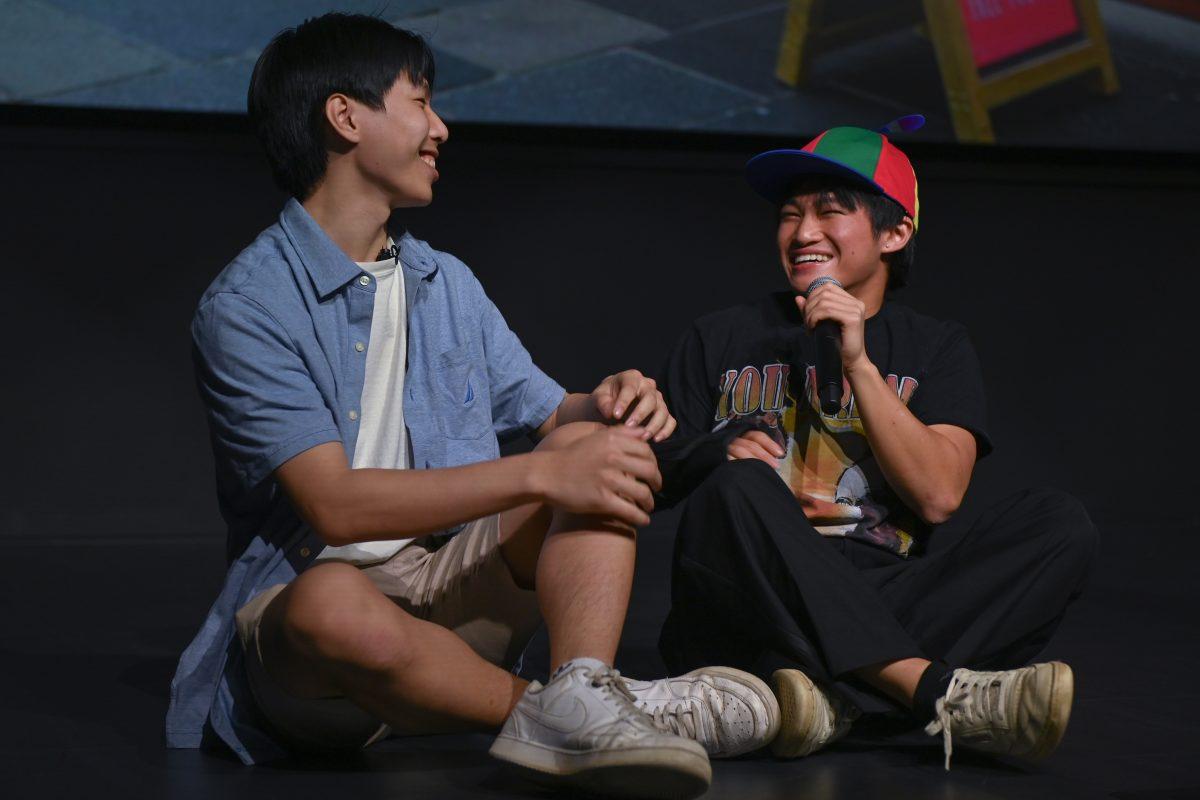 Steven Pham, a second-year studying business administration, and Connery Tran, a third-year studying computer science, converse about Tran's character's love interest during the Vietnamese Student Association's annual spring semester culture show, The Art of Passion, at Witherspoon Student Center on March 22, 2025. The show was hosted by NC State's VSA and included an engaging story about a young girl on her journey to find her true passion and multiple colorful performances.