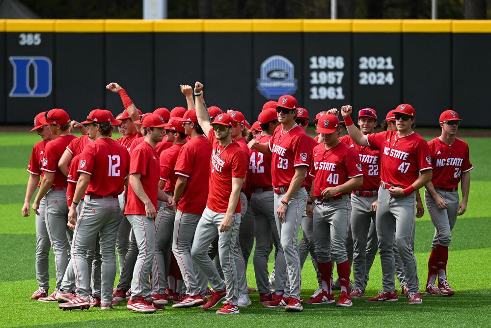 The NC State baseball team huddles up before the game against Duke at Jack Coombs Field&#160;on Saturday, March 29, 2025.&#160;NC State beat Duke 14-6.