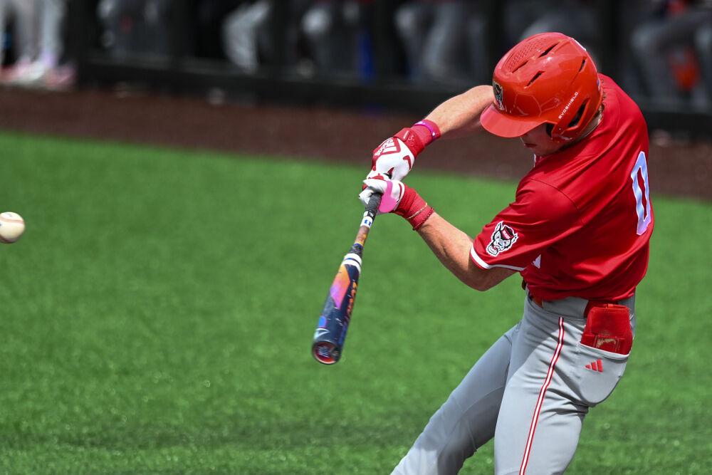Sophomore infielder Luke Nixon swings the bat during the game against Duke at Jack Coombs Field&#160;on Saturday, March 29, 2025.&#160;Nixon went two for four with one home run. NC State beat Duke 14-6.