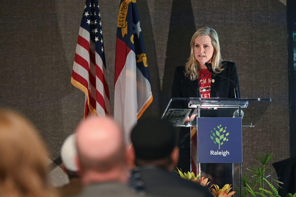 Major of Raleigh, Janet Cowell, delivers the State of the City to a crowd in the Raleigh Convention Center on Wednesday, March 27, 2025. Cowell spoke about transit, efforts to lower crime and homelessness, e-bike extension programs and the city's past, present and future.