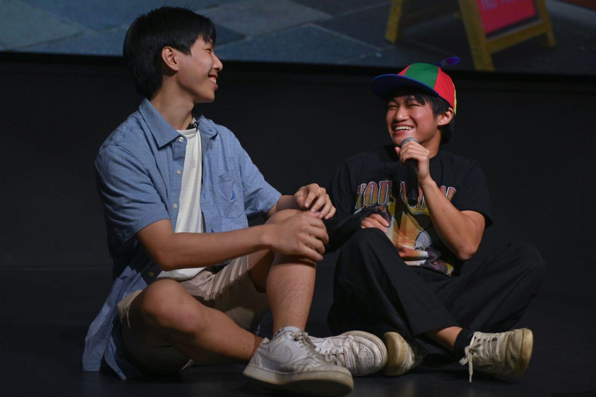 Steven Pham, a second-year studying business administration, and Connery Tran, a third-year studying computer science, converse about Tran's character's love interest during the Vietnamese Student Association's annual spring semester culture show, The Art of Passion, at Witherspoon Student Center on March 22, 2025. The show was hosted by NC State's VSA and included an engaging story about a young girl on her journey to find her true passion and multiple colorful performances.