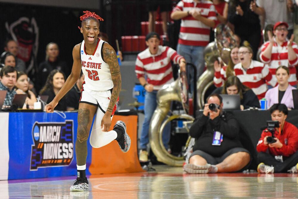 Senior guard Saniya Rivers smiles after scoring during the second round game of the NCAA Tournament against Michigan State in Reynolds Coliseum on Monday, March 24, 2025. Rivers scored 17 points, on top of making 11 assists, eight rebounds, two steals and two blocks. NC State won the game 83-49.