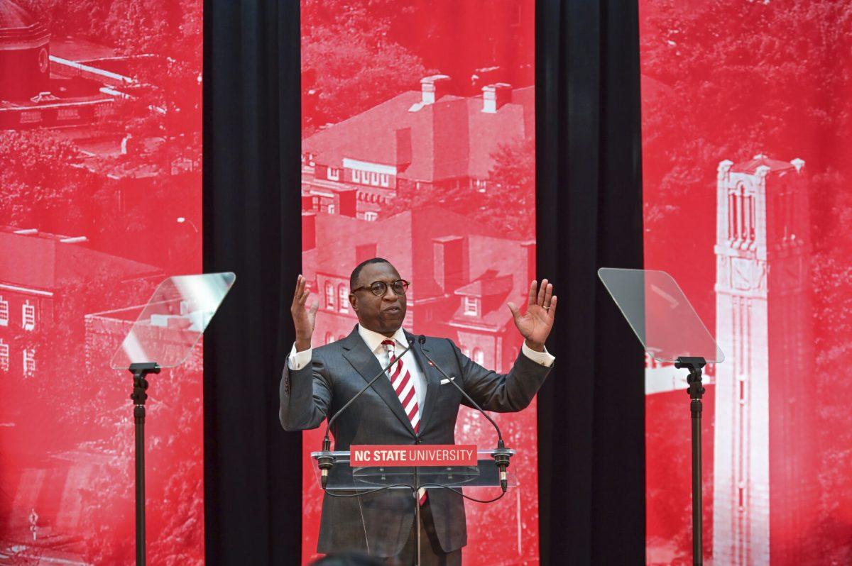 Chancellor-elect Kevin Howell speaks to the crowd during the new chancellor announcement in Talley Student Union on Tuesday, March 18, 2025. Howell will be the 15th chancellor of NC State and the first Black chancellor. "I'm humble, i'm excited and i'm ready," said Howell.