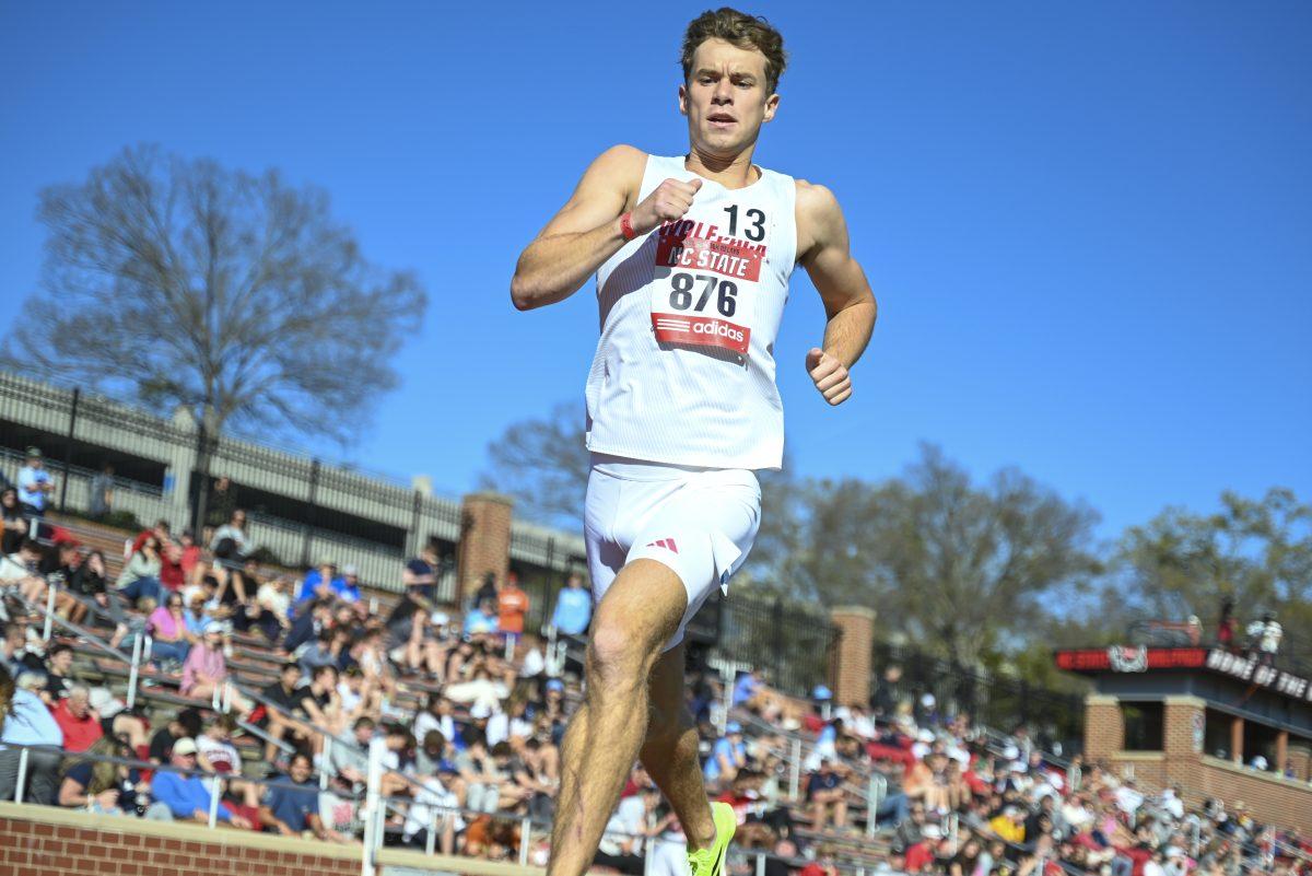 Distance runner Patrick Tuohy runs during the Raleigh Relays track meet at the Derr Track and Field Facility on Thursday, March 27, 2025. Tuohy finished the 1500m with a time of 4:02.36, earning him a new personal best in the process.