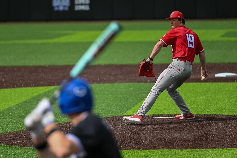 Sophomore pitcher Heath Andrews pitches the ball during the game against Duke at Jack Coombs Field&#160;on Saturday, March 29, 2025.&#160;Andrews had four strikeouts through four innings. NC State beat Duke 14-6.