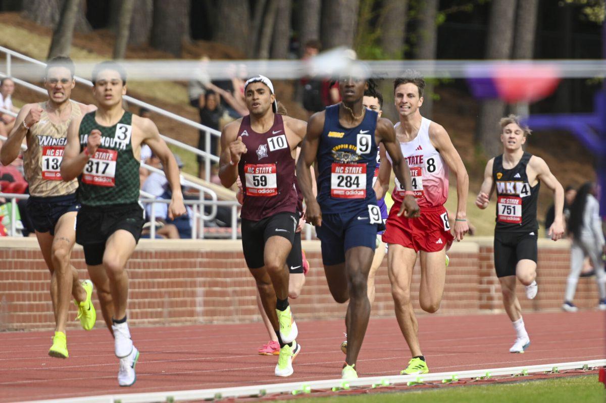 Sophomore distance runner Elliot McArthur runs in the 800m during the Raleigh Relays track meet at the Derr Track and Field Facility on Saturday, March 29, 2025. McArthur ran the event in 1:51:08, finishing fourth in his heat.