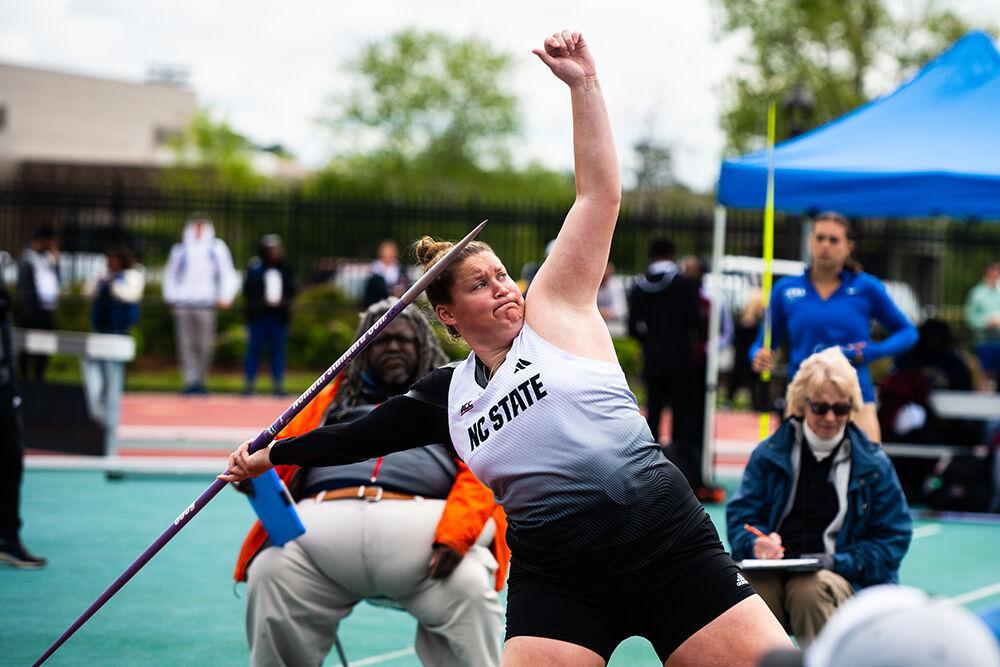 Junior thrower Katie Horne throws the javelin during the Duke Invitational in the Morris Williams Stadium on Saturday, April 13, 2025. Horne placed fifth overall with a distance of 46.18 meters.