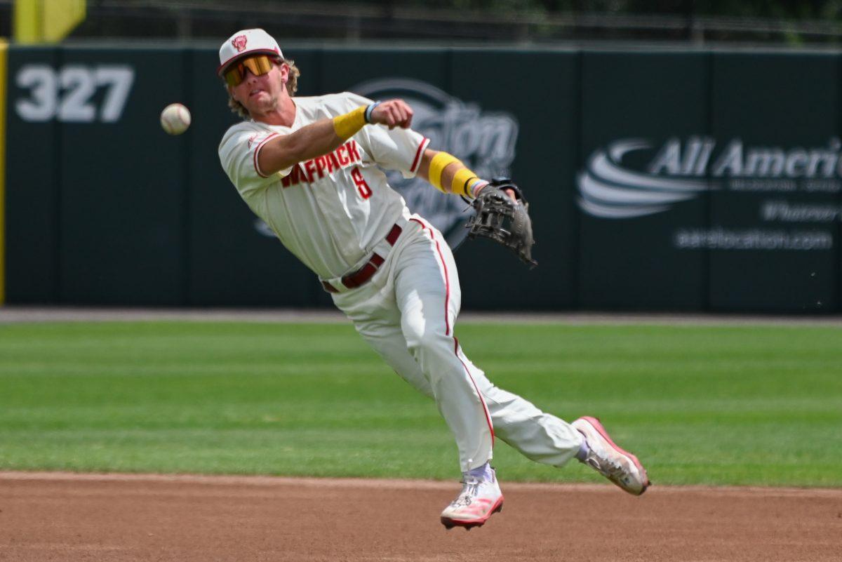 Senior infielder Justin DeCriscio throws the ball to first during the game against Clemson at Doak Field at Dail Park on Saturday, April 26, 2025. DeCriscio had three at-bats and one RBI. NC State beat Clemson 4-1.