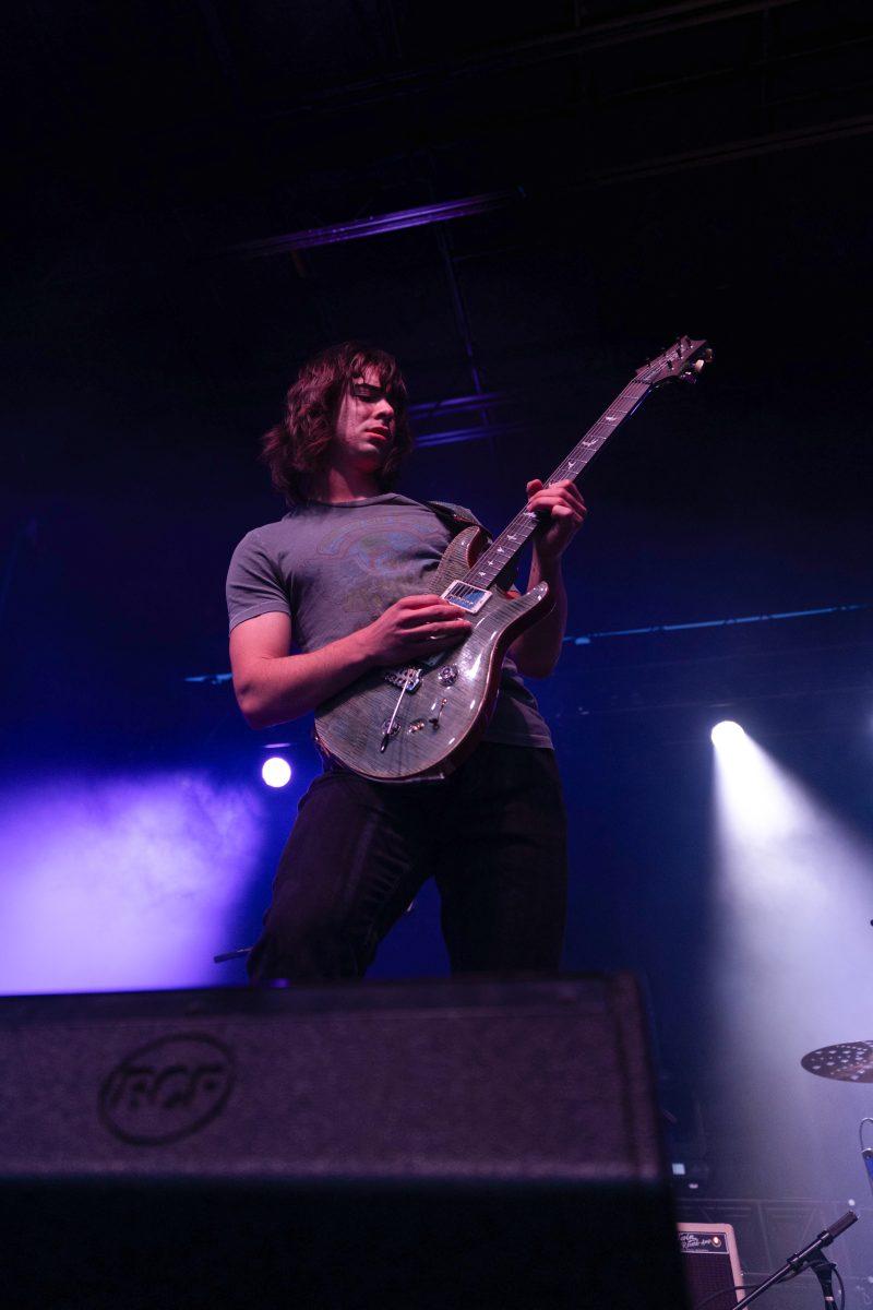 Pilot Light member Mason Stark plays during Wolfstock on Miller Fields on Saturday, April 12, 2025. Pilot Light is a recently created band local to Raleigh that opened for indie band Peach Tree Rascals.