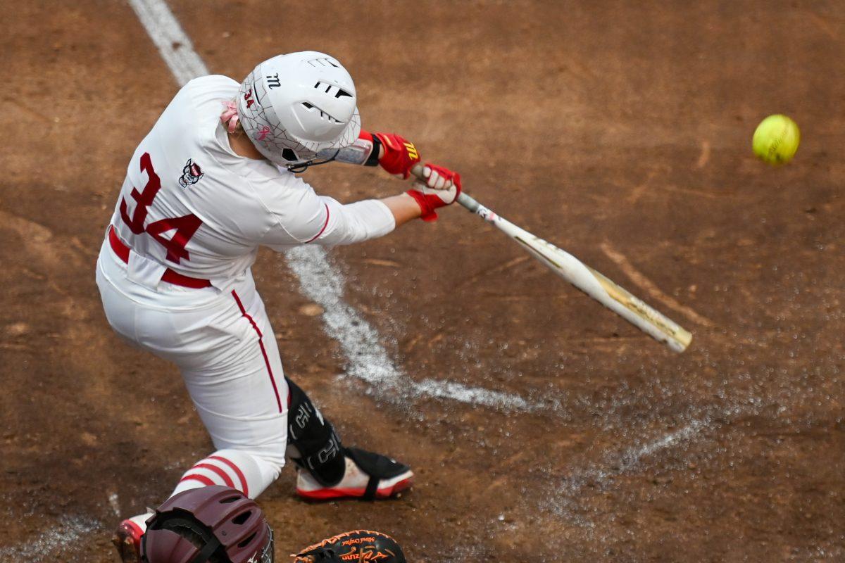 Redshirt senior catcher Payden Bordeau swings at the ball during the game against Virginia Tech at Dail Softball Stadium on Friday, April 5, 2025. Bordeau was at bat twice. NC State lost the game 10-2.