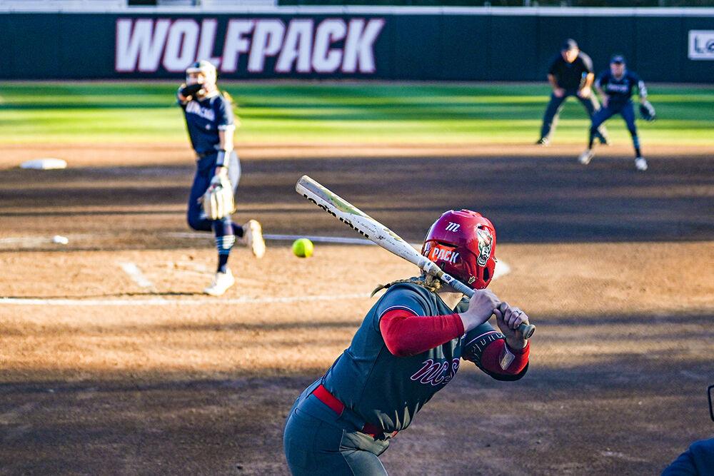 Redshirt junior infielder Michele Tarpey gets ready to strike the ball during the game against UNC-Wilmington at Dail Softball Stadium on Feb. 28, 2025. Tarpey hit twice during the game. NC State lost to UNC-Wilmington 5-4.