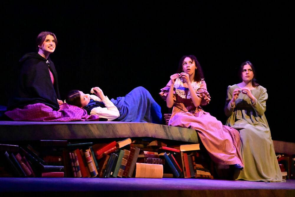 The cast looks into the abyss during the dress rehearsal performance of "You on the Moors" at Frank Thompson Hall on Wednesday, April 2, 2025. "You on the Moors Now" reimagines classic literary heroines as they explore themes of love, betrayal and independence.