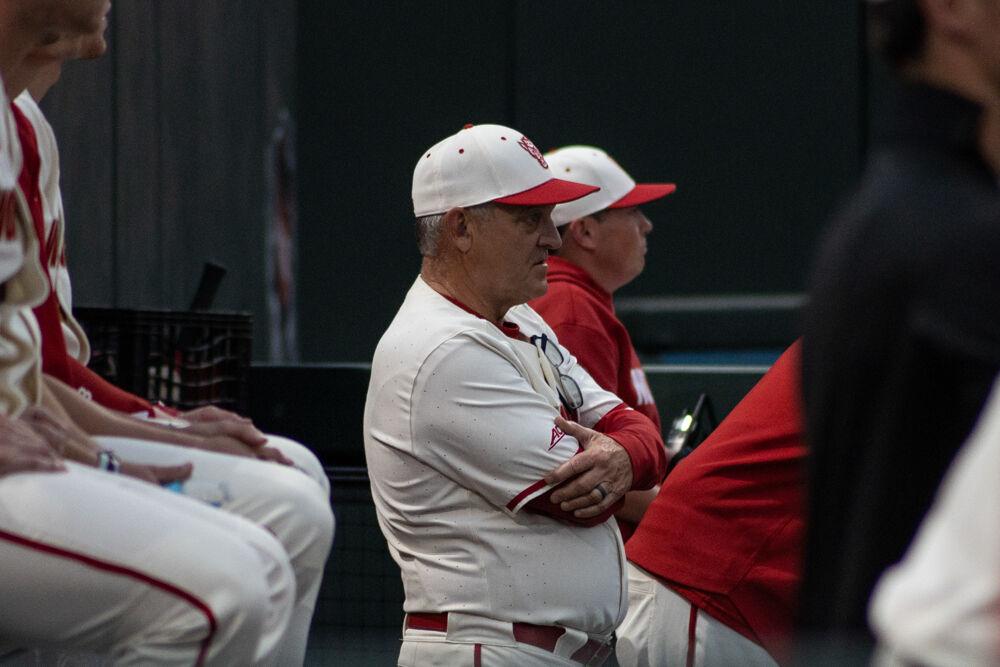 Head coach Elliott Avent eyes the action on the field during the game against USC-Upstate on Doak Field at Dail Park on Tuesday, March 25, 2025. The game ended in the eighth inning due to the mercy rule. The Wolfpack lost to the Spartans 15-5.
