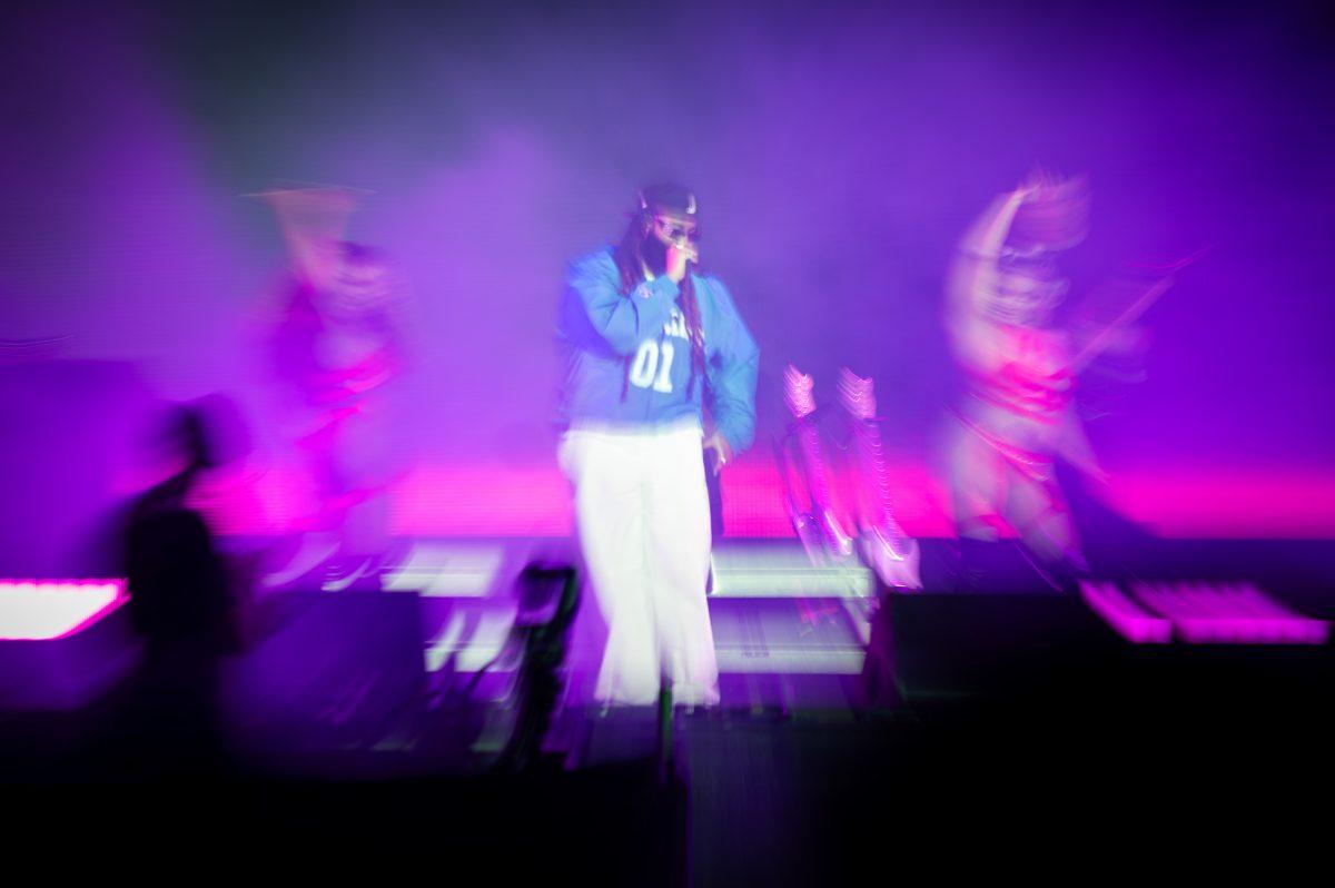 PARTYNEXTDOOR performs on the "Shine" stage during the final Dreamville Festival in Dorothea Dix Park on April 5, 2025. PARTYNEXTDOOR performed songs from his collaborative album $ome $exy $ongs 4 U (2025), which debuted at No. 1 on the Billboard 200 chart with 246,000 equivalent album units in its first week, including 25,000 pure album sales and 287 million streams.