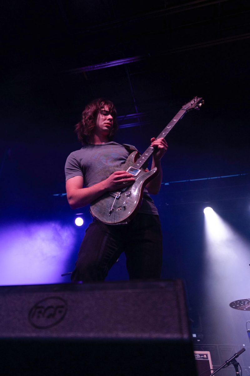 Pilot Light member Mason Stark plays during Wolfstock on Miller Fields on Saturday, April 12, 2025. Pilot Light is a recently created band local to Raleigh that opened for indie band Peach Tree Rascals.