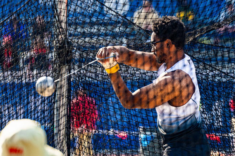 Sophomore thrower Tony Taylor competes in the men's hammer throw during the Duke Invitational at the Morris Williams Stadium on Thursday, April 10, 2025. Taylor threw a distance of 54.54 meters.