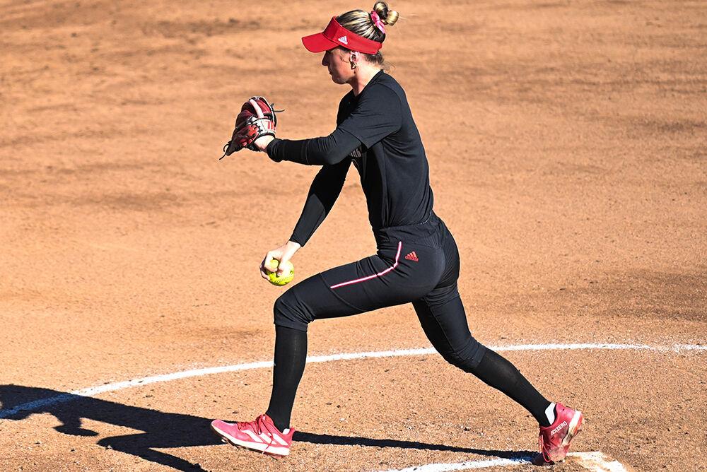 Junior pitcher Rylee Wyman prepares to pitch the ball during the softball game during the softball game against App State on Sunday, Oct. 13, 2024. The Wolfpack defeated the Mountaineers 6-2.