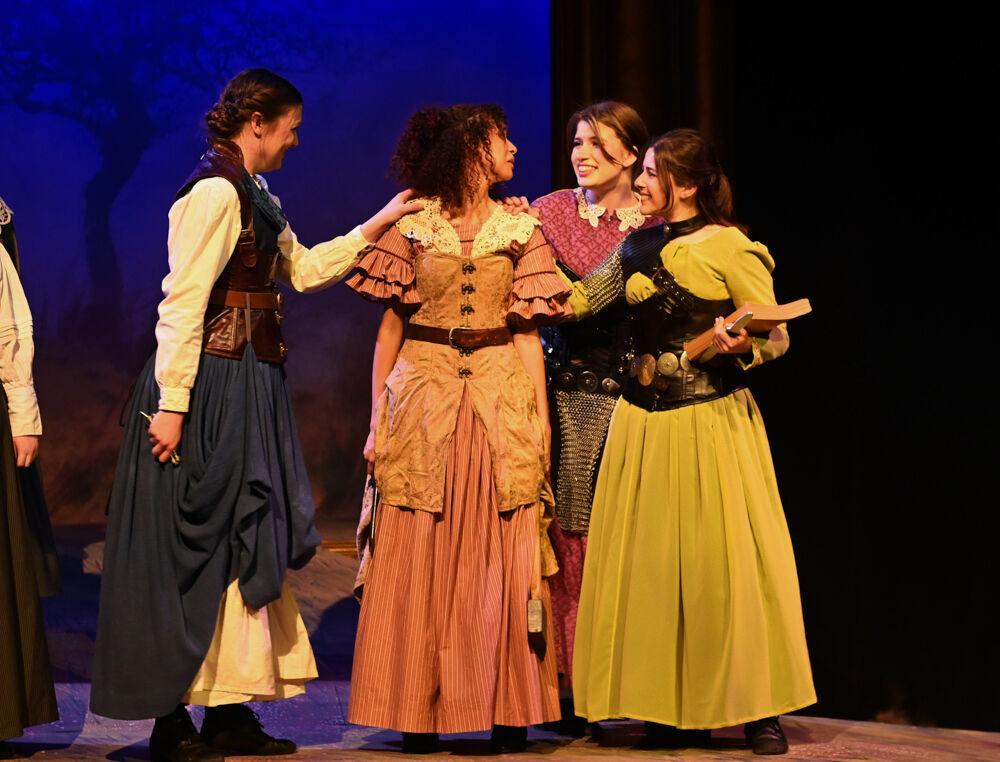 Cathy, played by Jayla Freeman, takes strength from her fellow heroines during the dress rehearsal of "You on the Moors Now" at Titmus Theater on Wednesday, April 2, 2025. The play is a celebration of storytelling and the power of fiction to reflect and inspire, allowing the audience to see themselves and envision a better world through the characters' journey.