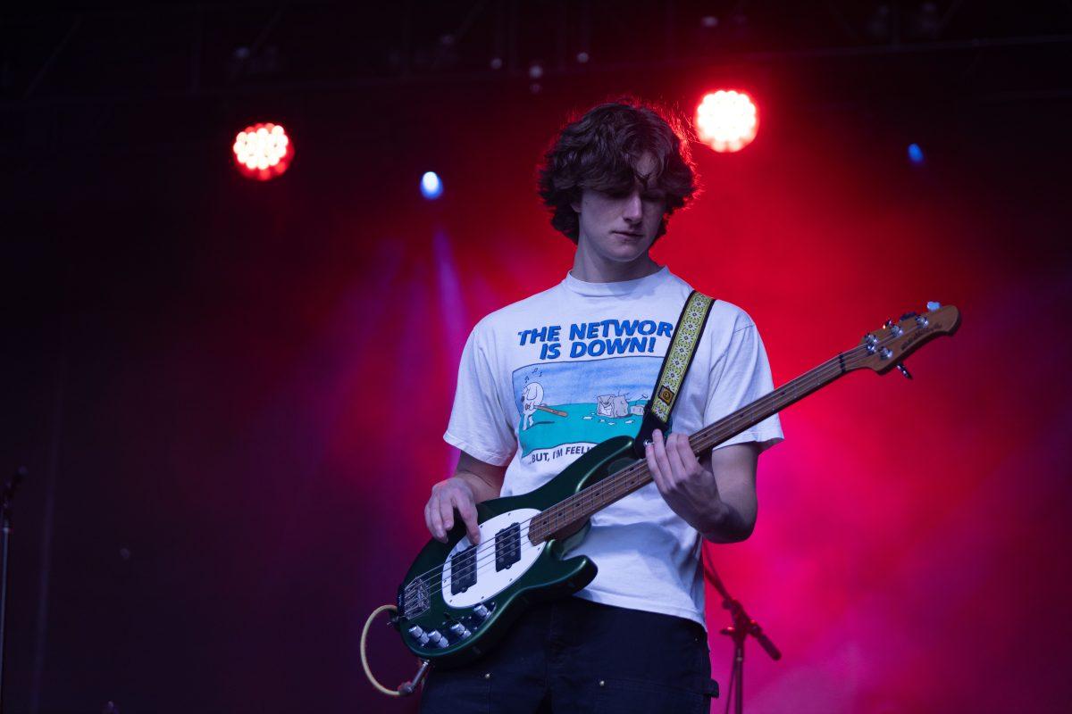 Pilot Light member Ethan Johnson plays during Wolfstock on Miller Fields on Saturday, April 12, 2025. Johnson has also been a member of local bands Odd39 and By George.