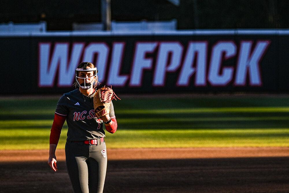 Junior right-handed pitcher Wynne Gore prepares to pitch during the game against UNC-Wilmington at Dail Softball Stadium on Feb. 28, 2025. Gore pitched three strike outs during the game. NC State lost to UNC-Wilmington 5-4.