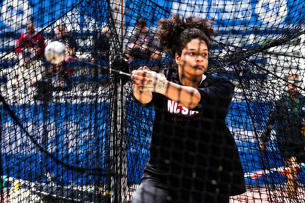 Graduate thrower Makala Wright competes in the women's hammer throw during the first day of the Duke Invitational at the Morris Williams Stadium on Thursday, April 10, 2025. Wright placed ninth in the event with a throw of 53.91 meters.