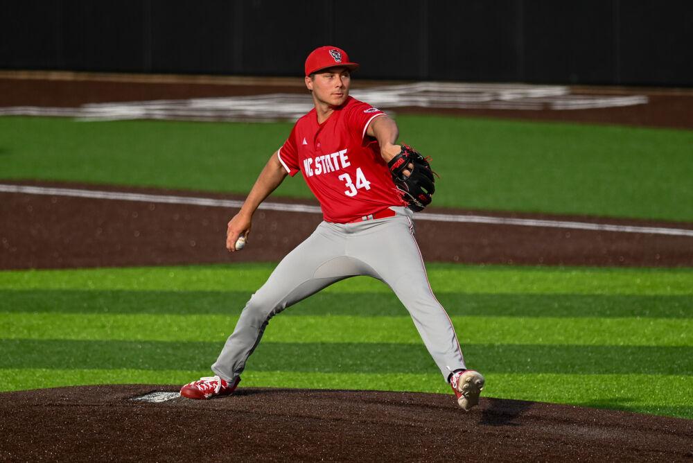 Freshman pitcher Anderson Nance pitches the ball during the game against Duke at Jack Coombs Field&#160;on Saturday, March 29, 2025.&#160;Nance had five strikeouts through five innings. NC State beat Duke 14-6.