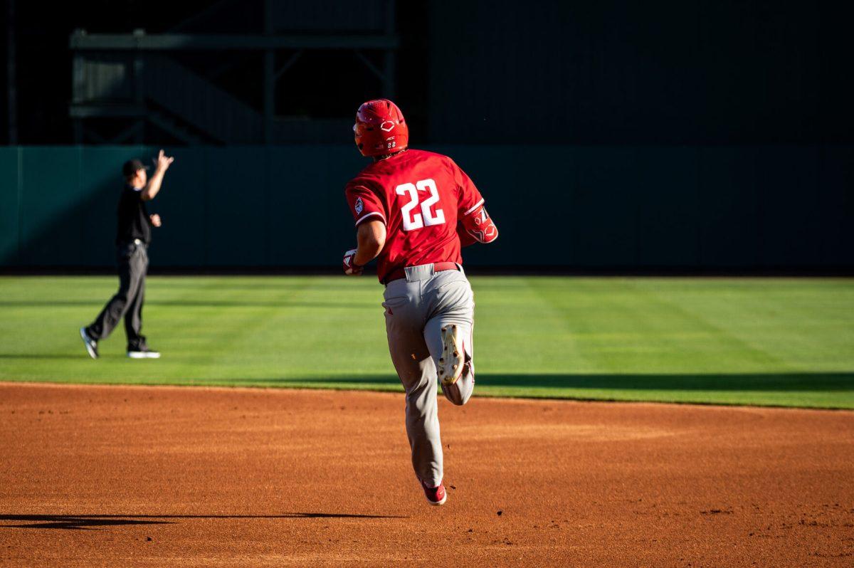 Junior outfielder Josh Hogue circles the bases after hitting a home run during the game against UNC in Boshamer Stadium on Thursday, May 8, 2025. Hogue scored the Wolfpack's lone run. The Tar Heels beat the Wolfpack 8-1.