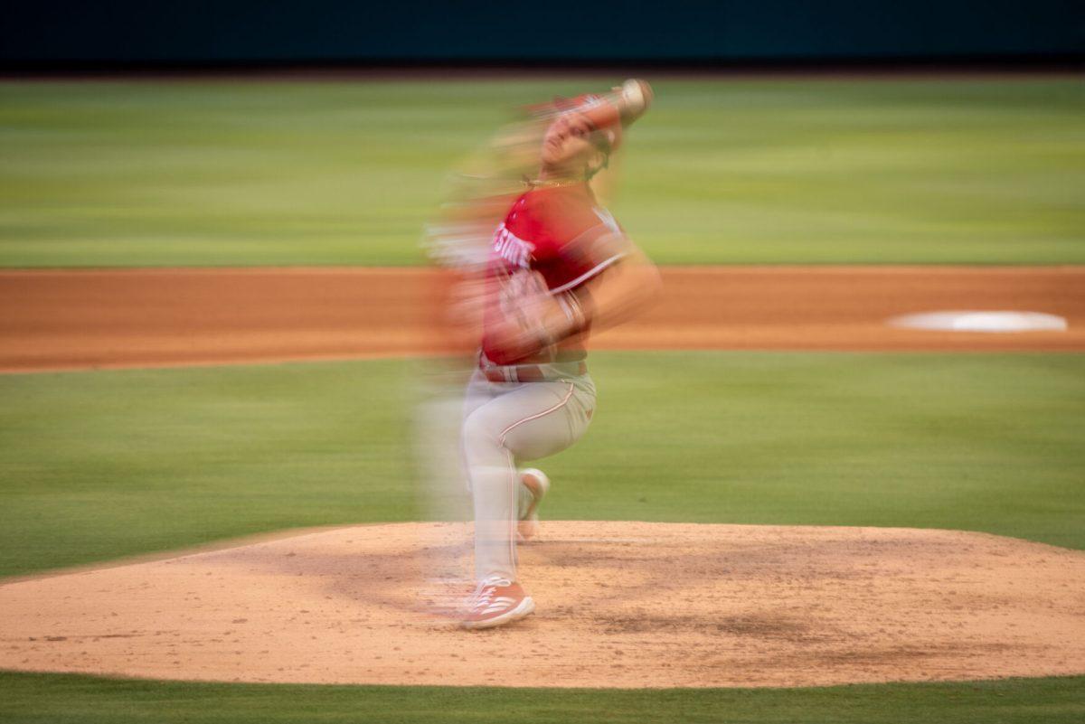 Sophomore right-handed pitcher Jaxon Lucas fires a pitch during the game against UNC in Boshamer Stadium on Thursday, May 8, 2025. Lucas pitched 1.2 innings and tallied two strikeouts in relief. The Tar Heels beat the Wolfpack 8-1.