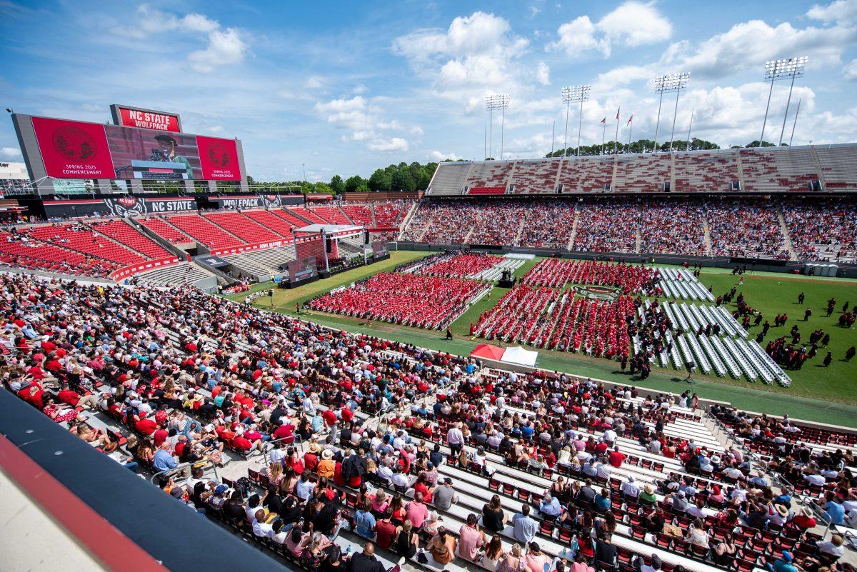 Carter-Finley Stadium hosted NC State University's Commencement ceremony on Saturday, May 3, 2025. NC State conferred 7,234 degrees at the ceremony, including 5,079 bachelor&#8217;s, 1,783 master&#8217;s, 306 doctoral, and 66 associate degrees.