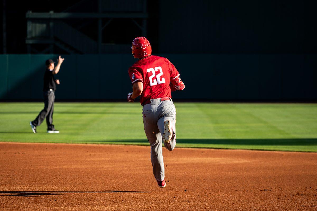 Junior outfielder Josh Hogue circles the bases after hitting a home run during the game against UNC in Boshamer Stadium on Thursday, May 8, 2025. Hogue scored the Wolfpack's lone run. The Tar Heels beat the Wolfpack 8-1.